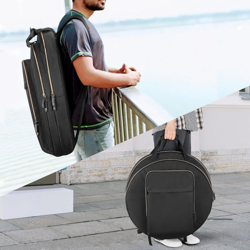 Damero 22" Cymbal Bag, Double Layer Cymbal Case with 6mm Padded Divider, Handles and Backpack Straps for Drum Cymbals and Accessories - Image 5